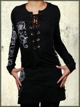 Bejeweled Chopper Medieval Corset Lace Up Womens Long Sleeve Top Tunic B... - £71.17 GBP