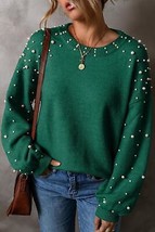 Evergreen Pearled Drop Shoulder Round Neck Sweater - £36.90 GBP