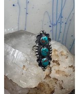 Navajo ring long turquoise Sterling silver size 7.25 sterling silver women - $3,355.14 MXN