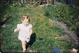 1953 Cute Toddler Girl Running Garden Red-Border Kodachrome Slide - $3.47