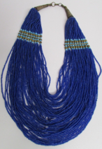 100% Authentic 1900&#39;s Konyak Naga Cobalt Blue Glass Bead Necklace 40 strands 19&quot; - £358.41 GBP