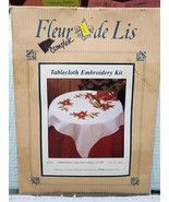 Christmas Embroidery Tablecloth Kits Poinsettias Garland Fleur de Lis ETW09 - £27.06 GBP