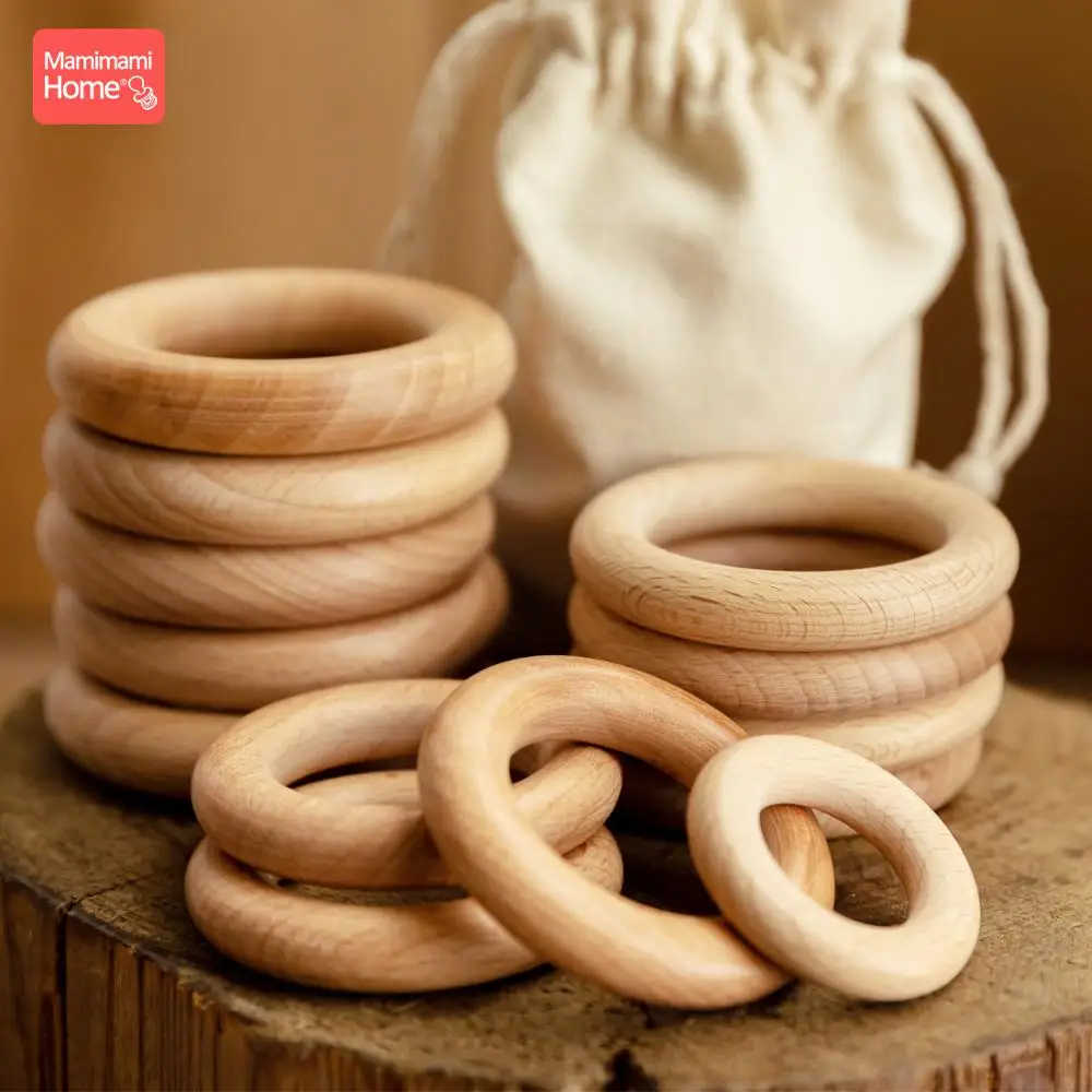 Play 70/55/50/40mm Wood Teether Ring Smooth Surface Natural Wooden Rodent Baby T - £23.37 GBP