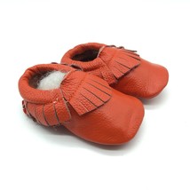 Baby Girls Moccasins Shoes Slip On Leather Fringe Orange Size 4 - $9.74