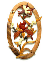 Columbine Flower Bee Intarsia Wood Wall Art Home Decor Plaque Lodge New - $49.45