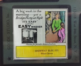 antique MAGIC LANTERN GLASS SLIDE ad Easy Washer Bridge Party Schumway w... - £52.91 GBP