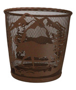 Rustic Deer Moose By Pine Forest Mountains Metal Wire Waste Basket Trash... - $68.51 CAD