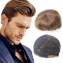 Toupee for Men Short Layered Natural Synthetic Heat Resistant Wig Size 8x10 Inch - £20.16 GBP
