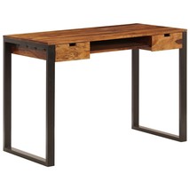 vidaXL Brown Sheesham Wood Writing Desk with Drawers & Steel Legs, Compact - $3,530.57 MXN