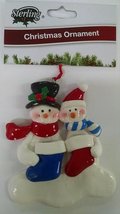 4&quot; Clay Dough Snowman Family Ornament (2 Stockings) - £9.96 GBP