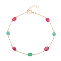 18K Ruby and Emerald Gemstone Chain Bracelet, Everday Jewelry For Women, Mom Gif - £182.21 GBP