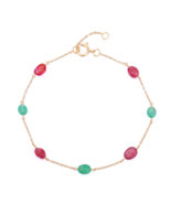 18K Ruby and Emerald Gemstone Chain Bracelet, Everday Jewelry For Women,... - £180.13 GBP