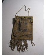 Antique early 1900s French Gold steel mesh micro beaded Purse bag with m... - £61.91 GBP