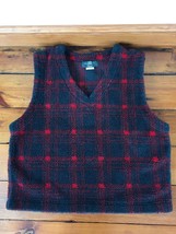 Orvis Red Green Plaid Polyester Fleece Pull Over Sleeveless Sweater Vest L 48&quot; - £31.45 GBP