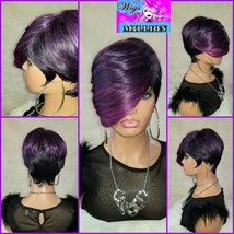 Alexy&#39;&#39; Short Pixie Layered  Cut With Swoop Bang Synthetic Wig Full Cap Wig, 1b/ - £47.90 GBP