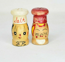  Vintage Wood Mr And Mrs Chef Heads Salt and Pepper Shakers  - £6.22 GBP