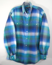 Roper Vintage Mens Large L 80s 90s Western Button Up Down Shirt Blue Gre... - $19.75