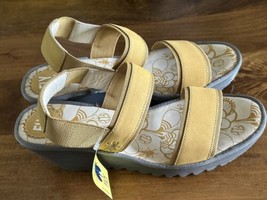 Fly London Yaco 416Fly  Cupido YELLOW Leather Wedge Sandals US 10-10.5 E... - $59.99