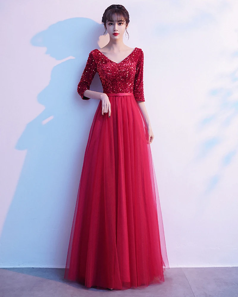 New Long  Beading V-neck Evening Dress DongCMY Robe De Soiree 2023 Tulle Plus Si - £98.34 GBP