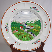 Vintage Newcor Stoneware Dinner Plate COUNTRY VILLAGE Colorful Pretty Japan Rare - £8.76 GBP