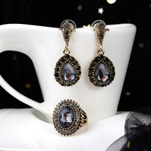 Sunspicems Vintage Grey Crystal Turkish Jewelry Drop Earring Round Ring Sets Ant - £9.57 GBP