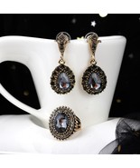 Sunspicems Vintage Grey Crystal Turkish Jewelry Drop Earring Round Ring ... - £9.54 GBP