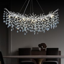 Modern Crystal Silver Chandelier, 55&quot; Large A-Rectangle-L 55 Inch,  - $1,005.73