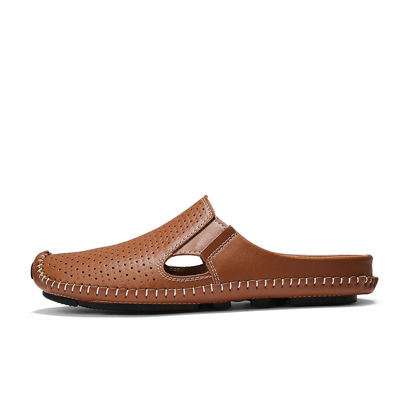 Summer Leather Half Shoes For Men Casual Shoes Fashion Mules Mens Loafers Slippe - £39.40 GBP