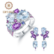 Real 925 Silver Colorful Candy Jewelry Set Natural Topaz Amethyst Ring Stud Earr - £113.97 GBP