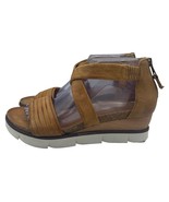 Miz Mooz Trace Wedge Sandals Leather Brown Cross Strap Womens 39 8 8.5 - $59.39