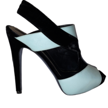 Aperlai Nero Velluto Color Block Leather Suede High Heels EU39 8.5 Black... - $94.50