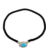 Vtg Judith Ripka Sterling Silver Turquoise Cubic Zirconia Pendant Cord N... - $143.54