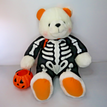 Hallmark Teddy Bear Plush 14&quot; Halloween Skeleton Pumpkin Bucket - £9.92 GBP