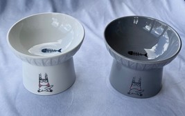 Raised Cat Bowls Slanted Food &amp; Water Bowls Elevated SET Ceramic - £17.58 GBP
