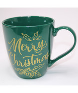 Merry Christmas Coffee Mug Pfaltzgraff Green And Gold Holiday Tea Cup Ce... - $11.64