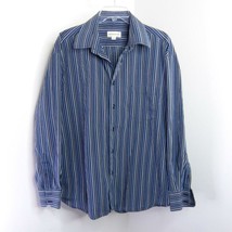 Pronto Uomo Men&#39;s XL Blue Striped Button-Up Cotton Collared Dress Shirt - £3.99 GBP