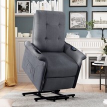 Dark Gray Polyester Power Lift Chair with Adjustable 4-Massage Functions - £708.54 GBP