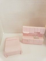 Light Pink Plastic Dollhouse Furniture Bed and Kitchen - $10.00