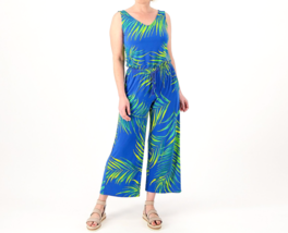 AmberNoon II by Dr. Erum Ilyas Cropped Painted Jumpsuit Sapphire Palm, Petite XL - £20.71 GBP