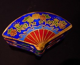 Antique Japanese Enamel ring Box - Asian trinket - Fan Oriental Ring cas... - $65.00