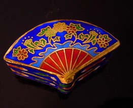 Antique Japanese Enamel ring Box - Asian trinket - Fan Oriental Ring casket - ke - £52.40 GBP