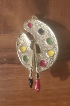Vintage Gerry&#39;s Brooch Painters Palette Gold Tone Multi Color Pin Signed - £8.69 GBP
