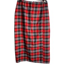 Vintage Crazy Horse Wrap Maxi Skirt 12 Red Grey Plaid Lined Zipper Button - $55.93