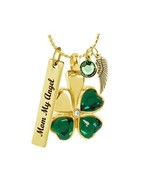 Shamrock Green &amp; Gold Crystal Necklace Ash Urn- Love Charms™ Option - $32.95+