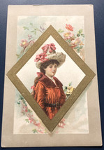 Woman In Flowered Hat Victorian Trade Card VTC 8 - £5.44 GBP