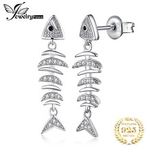 JewelryPalace Cute Fish Bone 925 Silver Drop Earrings Fashion Animal Cubic Zirco - £16.30 GBP