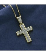 Coupe Ronde Imitation Diamant Forme Croix Pendentif Chaine 14k or Jaune ... - $2,210.86 MXN