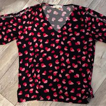 Michael Kors Women's Black and Red Heart Print Blouse XL - $21.02