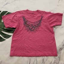 Womens Vintage Tee Size L Pink Oversize Glitter Western Beaded Print T-shirt 90s - £18.15 GBP