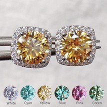 Real 100% Moissanite Earrings For Women Golden Yellow Diamond Studs Earrings 0.5 - £87.08 GBP
